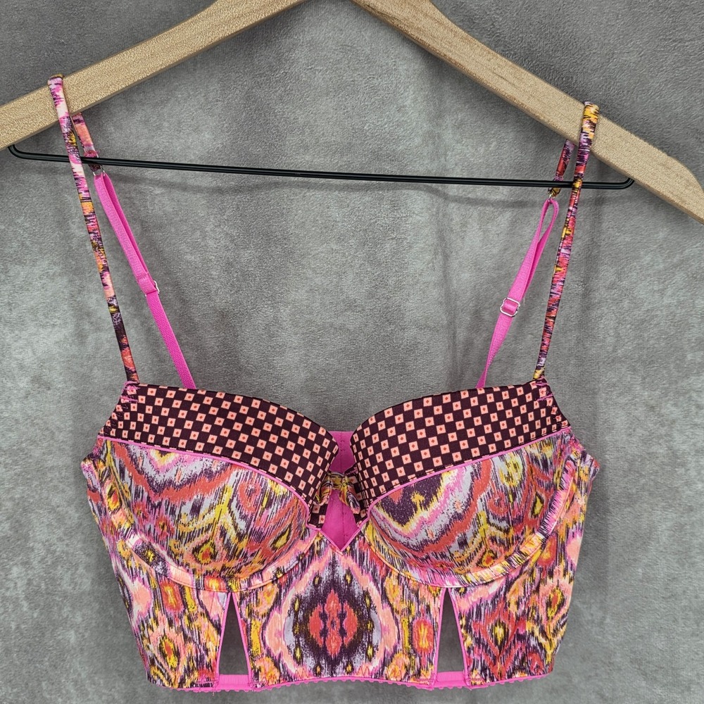 Victoria's Secret Very Sexy Lined Balconet Bra 34C Wire Rare Pattern Pink Cutout